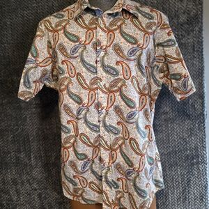 Men's Cremieux Short Sleeve Shirt L Large Multicolor Paisley Print NICE-N104